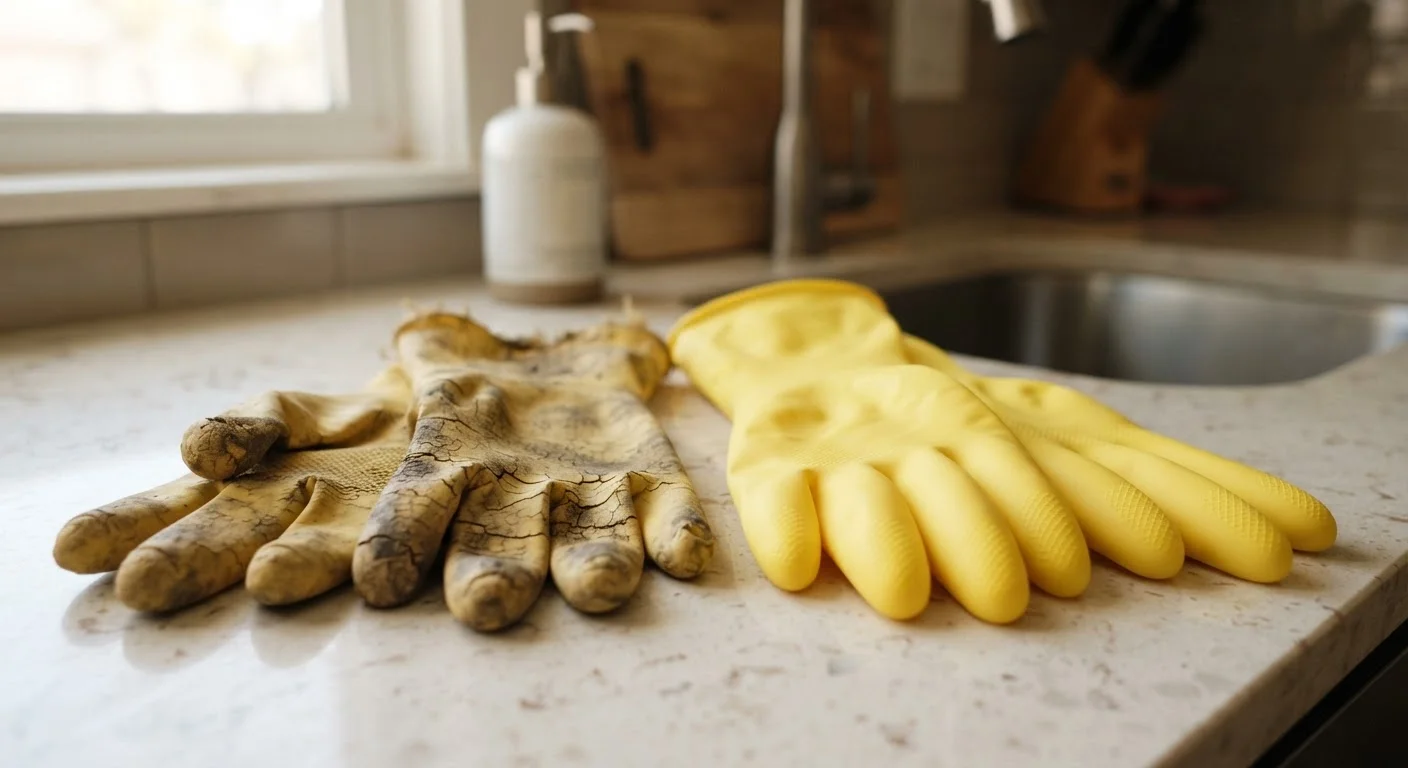 Dishwasher cleaning test for reusable rubber gloves