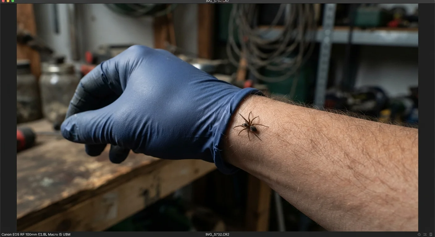 Testing the durability of rubber gloves against spider bites