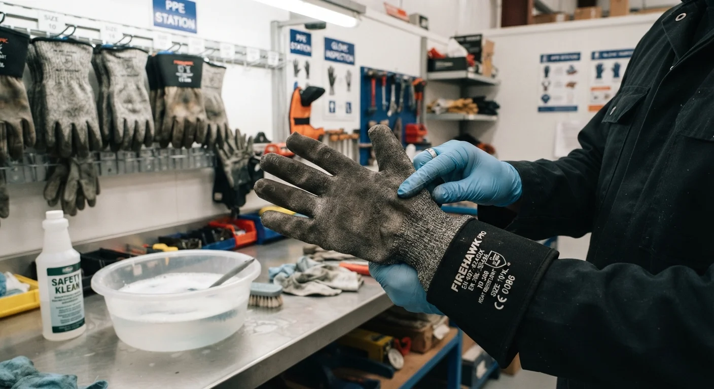 Rubber gloves exposed to high temperatures